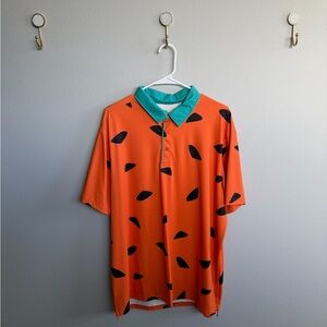 RSVLTS Orange and Teal Polo Shirt Flinstones